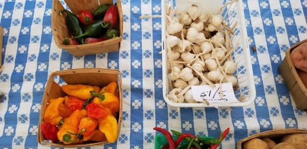 3 types of Peppers and garlic