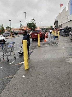 The store only cares about cleaning the very front of the store but not so much about the rest of the huge parking lot