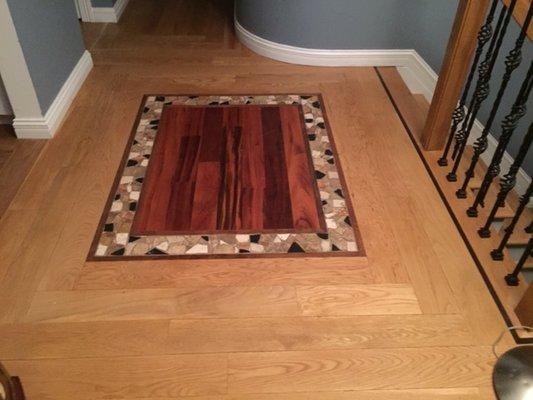 Tigerwood & 5" White Oak Plank w/ River Stone Inlay