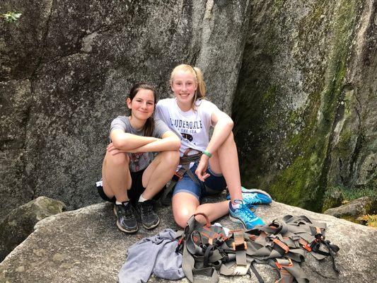 Campers getting ready to rock climb