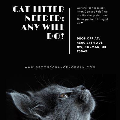 Our shelter is currently running very low on cat litter  Can you help us?