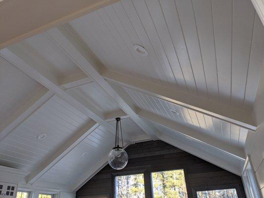 Shiplap and coffered beams