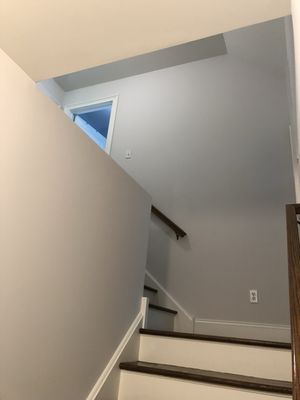 Painted stairwell staircase riser and stringer satin finish walls flat finish