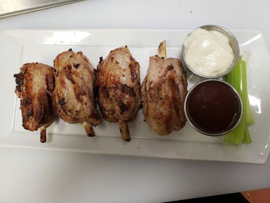 Pig wings, choice of sauces.