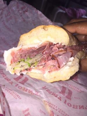 I love Jimmy John's #9 sandwich.... The Italian night club. It's a must try and this location always does it PERFECT