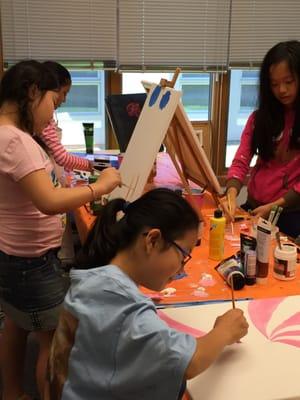 Students working on their paintings