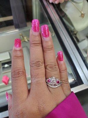 A custom ring I got to try on since it was pink and I love pink. It was beautiful.