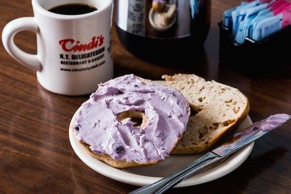 Raisin Bagel with Blueberry Cream Cheese