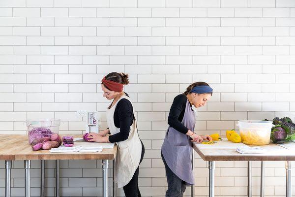 Jess and Jenna prepping in our kitchen