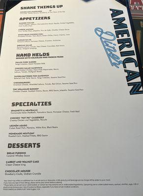 One page menu