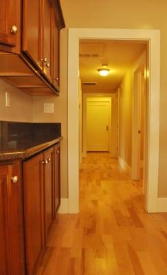 A view down the hallways of our enormous two-bed apartment homes at The Hudson Apartments in Hollywood.