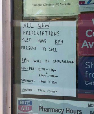 Rite Aid's "professional" Drive Thru sign notifying you of why you are being inconvenienced.