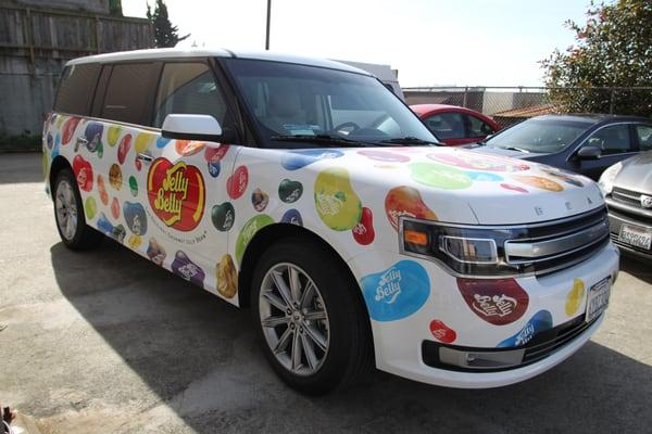 Vehicle Wrap for Jelly Belly Candy, notice our Custom CNC BEAN letters on hood.