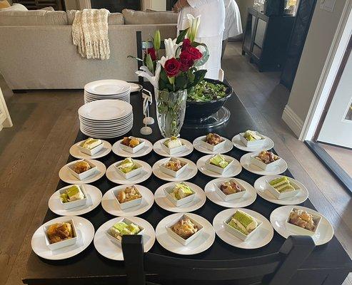 Key lime cake and our famous peach cobbler perfectly placed and portioned for guests to enjoy.