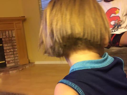 Again, my son's hideous girl bob hair cut! Completely ruined the experience.