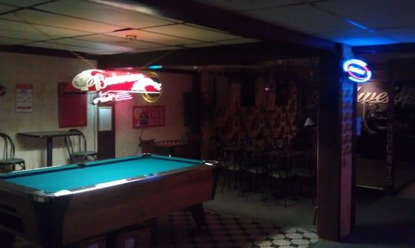 Pool room and Rocky's fight ring, dance floor, and stage.