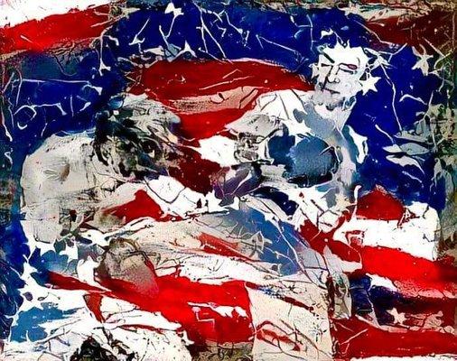 Awesome likeness of Master Robles executing a spinning back kick in a US kickboxing title match.