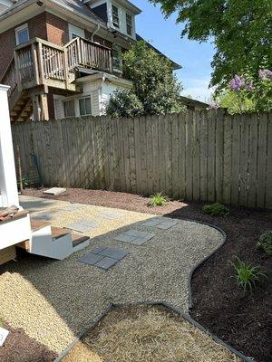 Fabric, Stone, Mulch, New Plants, Grass Seed/Straw, New Paver Stones