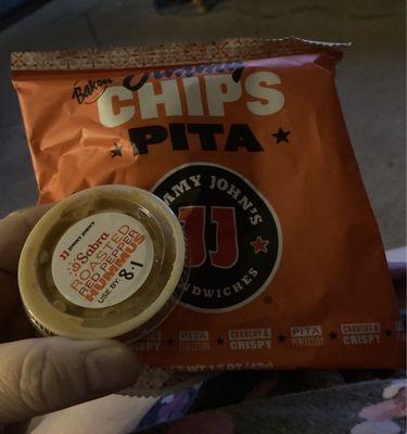 2oz of hummus and pita chips for $3.49