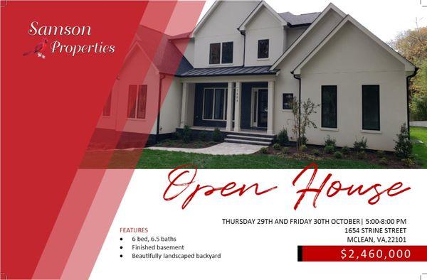 OPEN HOUSE IN MCLEAN VIRGINIA THURS & FRI