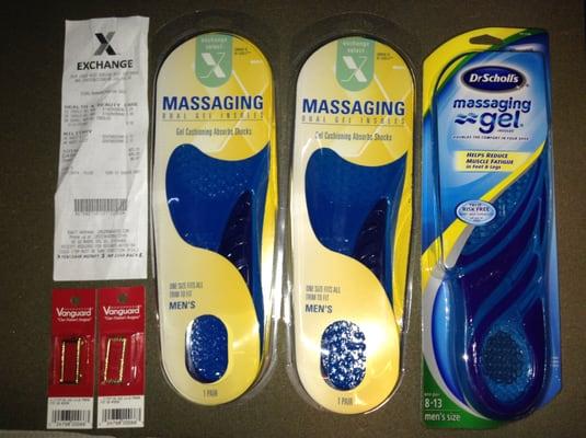 Exchange Select gel insoles ($5.99 each), Dr. Scholl's gel insoles ($9.35 each), and Meritorious Unit Commendations ($2.10 each)