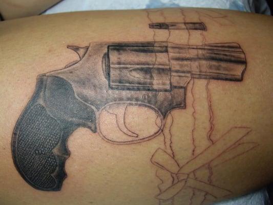 Realistic Revolver Tattoo