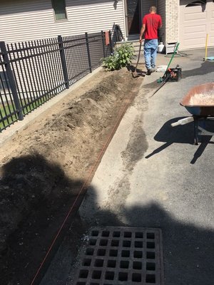 Prepping the area for the cobble stone edge