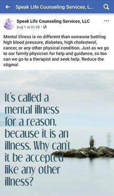 It's just as important to address your mental health as it is to address other health care needs. Reduce the stigma!