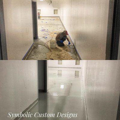 Epoxy cove and single color epoxy flooring system with polyurea joint fill for a seamless water right room for a medical marijuana facility