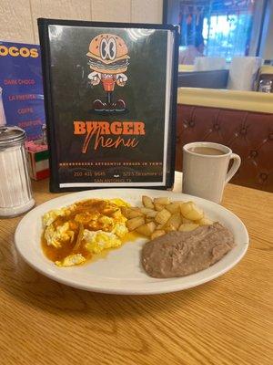 The ChocoBurgers menu & Eggs a la Ranchera