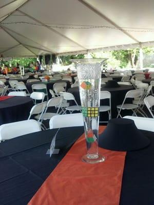 Suspended Rubicks Cube center pieces provided by Mosaix Events