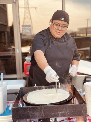 Chef Marcos whipping up Crepes!!