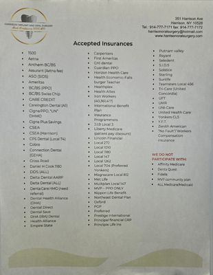 An updated list of what dental plans our office participates with since 8/2924