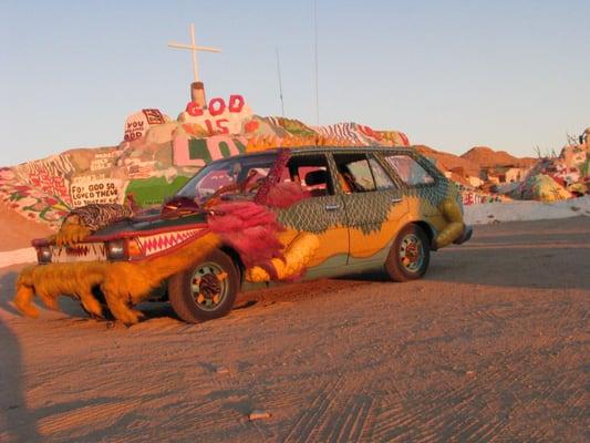 My art car, Drala Dragon Wagon, at Salvation Mountain.