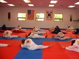 One of our classes doing a group stretch