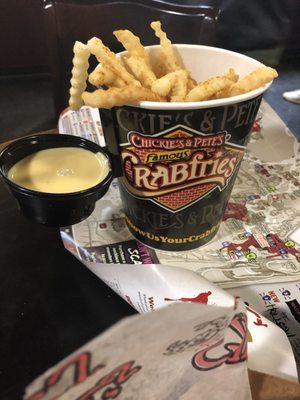 Side of crab fries and cheese sauce