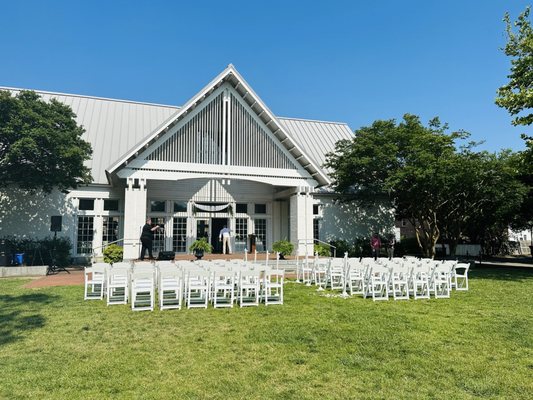 Front of building after a ceremony.