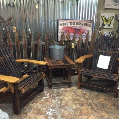 Hand Crafted in Tennessee - Reclaimed Tobacco Stick & Barnwood Adirondack Table and Chair Set.