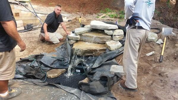 Pondless waterfall installation