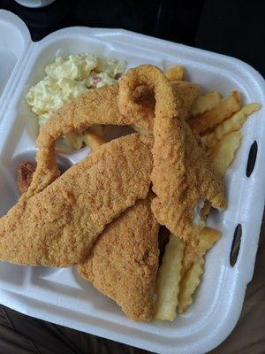 Catfish platter with potato salad