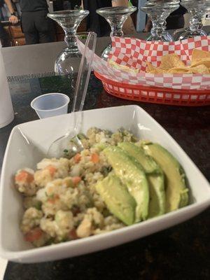 Ceviche de pescado and chips with warm salsa! The best!