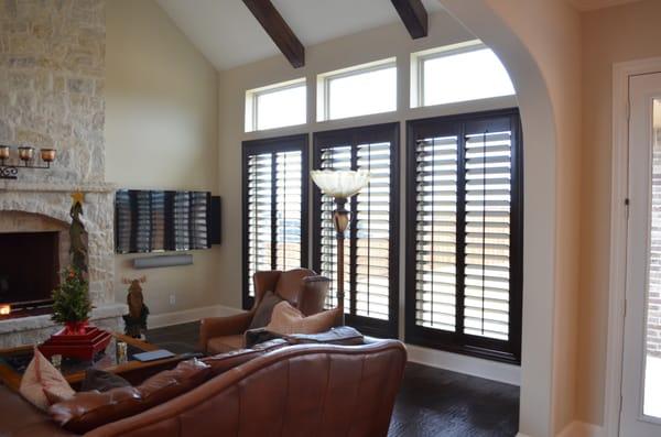 Basswood Custom Shutters, Custom Plantation Shutters
 Custom Stain Match, 4.5" louver with Custom Trim to match exactly whats in the home.