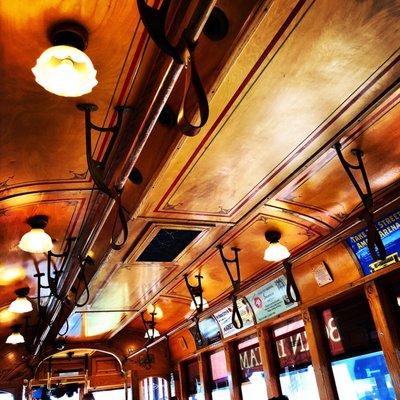 Inside the trolley car