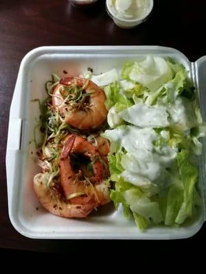 Boiled shrimp with salad. Delicious