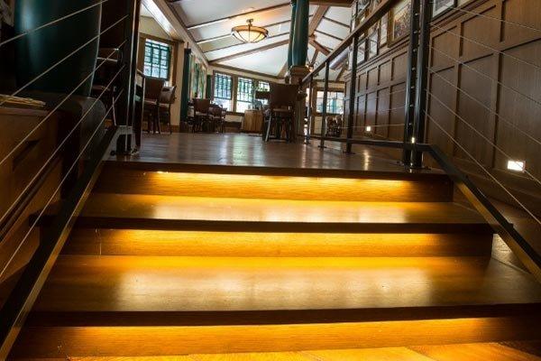 Beckrich Construction work at Seven Falls interior lighted steps.