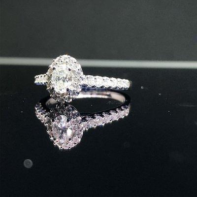 14K White Oval Diamond Halo Ring