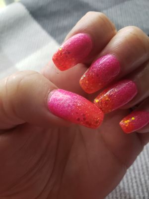 Sparkly Pink & Red/Orange Acrylic Ombre.