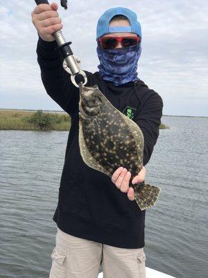 2nd Flounder (they're still weird looking), quest for the Texas Slam, Fly Fishing Guide Matt Dodson, Swan Landing Fly Fishing Shop.