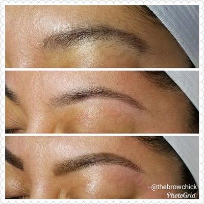 Eyebrow Wax-Before, After and then filled in.