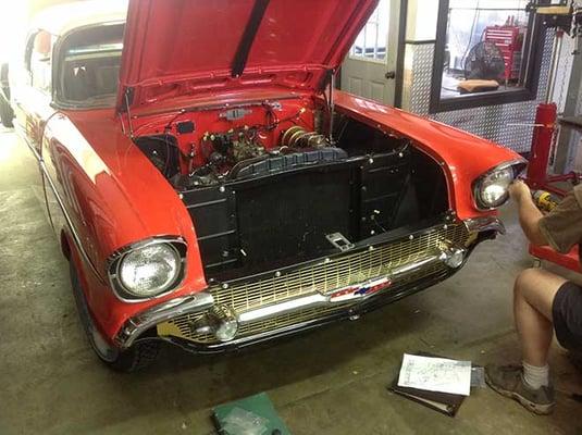 A Car Inside Sharadon Performance Shop in Hugo Minnesota.